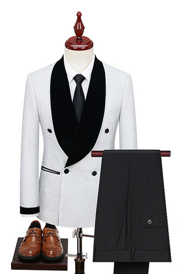 2 Piece Shawl Lapel Double Breasted White Men's Wedding Suits
